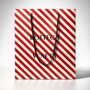 Bottega Veneta Giant Striped waxed paper shopping bag, has corner wear, 27”x22”